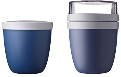 Mepal - 2-tlg. Snackpot - Lunchpot Set Ellipse - Praktischer Behälter zur Aufbewahrung & für Transport von Lebensmittel - Tiefkühltauglich - Spülmachinenfest - Nordic Denim