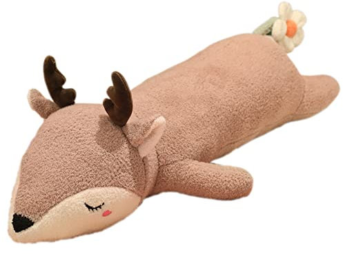 BYNYXI 100cm Elch Plüschtier Kissen, Liegend Elch Kuscheltier groß Flauschiges Umarmungskissen Tiere Gefüllte Plüschkissen Stofftier Wolf Fuchs Elch Panda Plüschpuppe Spielzeug für Kinder Geschenk