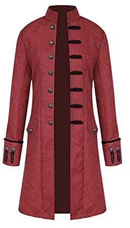 Herren Mantel Mittelalter Regular Fit Langarm Festlich Fashion Smoking Jacke Einfarbig Langärmlig Knopfleiste Blusenshirt Cosplay Kostüme Für Männer Neuartige Longsleeve Fasching（S，4-Wine
