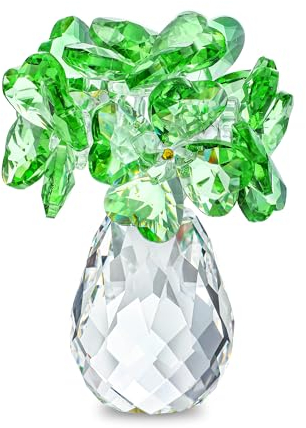 H&D HYALINE & DORA Figura coleccionable de trébol de cuatro hojas, regalo de flores de la suerte para mamá, novia, mujeres, flores de cristal verde, adorno de mesa, estantería y decoración de coche