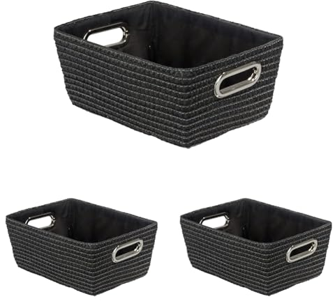 WENKO Aufbewahrungskorb Chromo Schwarz - Badkorb Fassungsvermögen: 4.68 l, Polypropylen, 28 x 12 x 19.5 cm, Schwarz (Packung mit 3)