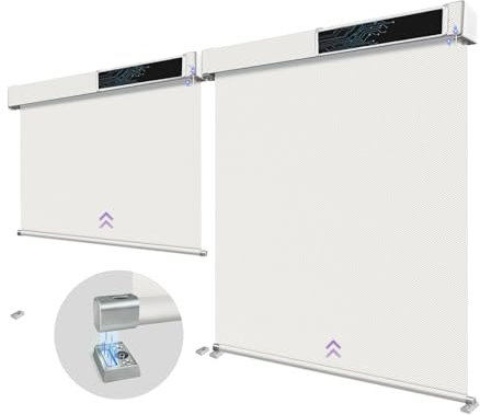 Graywind Customized Smart Outdoor Blinds Compatible Alexa Google, Waterproof Motorised Outdoor Shades with Remote, Exterior Window Solar Powered Outside Electric Blinds for Patio, 1% White