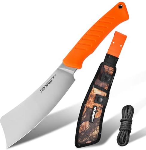 TONIFE Hercules Couteau Full Tang Couteau à Lame Fixe avec étui et Paracorde, Couteau de Brousse avec Lame Tranchante 8Cr14MoV pour l'extérieur, le Camping et la Survie