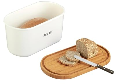 Avilia Panera – Panera con tapa de madera, 36 x 20 x 14,5 cm, blanco