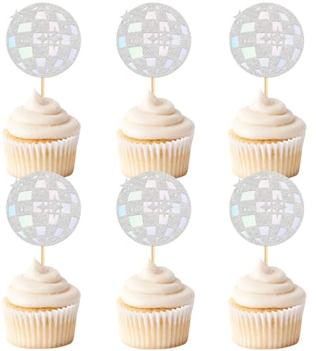 Keaziu 24PCS Music Singer Cupcake Toppers, Popular Singer Cupcake Picks for Disco Ball Theme Party Birthday Party Decoration Supplies for Boys and Girls Ball Silver
