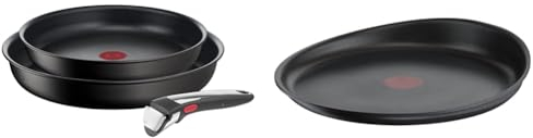 Tefal Ingenio Lot de 3 pièces, Poêles 22/26 cm + 1 poignée amovible, Induction & Ingenio Poêle à crêpe 27 cm, Induction, Revêtement antiadhésif, Fonte d'aluminium, Empilable
