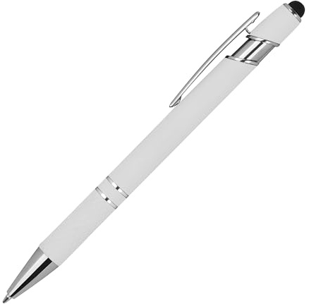 10 Touchpen Kugelschreiber aus Metall / mit Muster / Farbe: weiß