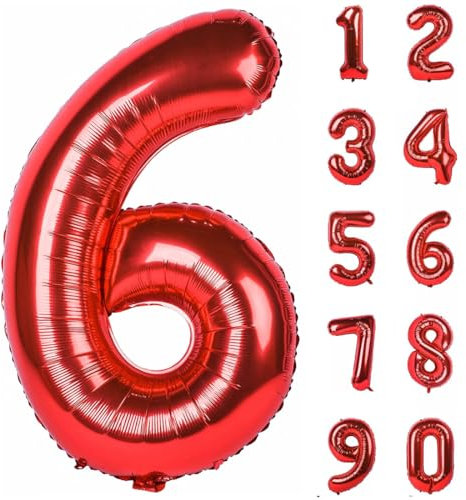 TNSRAY Globos de Papel de Aluminio Rojo de 32 Pulgadas, decoración de Fiesta de cumpleaños, Globo de cumpleaños, números inflables Gigantes, Globos de cumpleaños, decoración de Fiesta, número 6