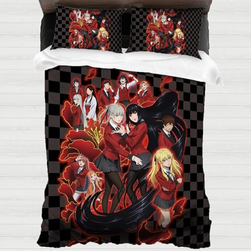XYOK Yumeko Jabami Bettwäsche Anime-Fans Bettbezüge Kissenbezug Mikrofase Bettwäsche-Sets 3D Drucken Schlafzimmer dekorative 3teilig (Kakegurui, Single 135x200)