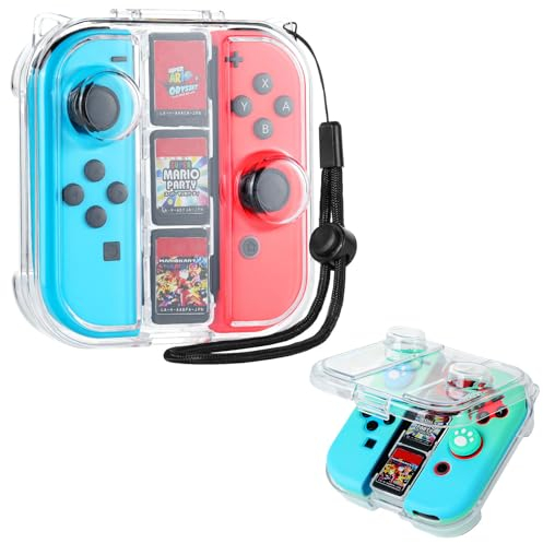 MoKo Mini Estuche para Switch Joy-con, Funda Transparente para Nintendo Switch/OLED Joy-con Mandos Caja Almacenamiento con 3 Ranuras para Tarjetas de Juego Funda Joycon Portátil con 1 Cordón Seguridad
