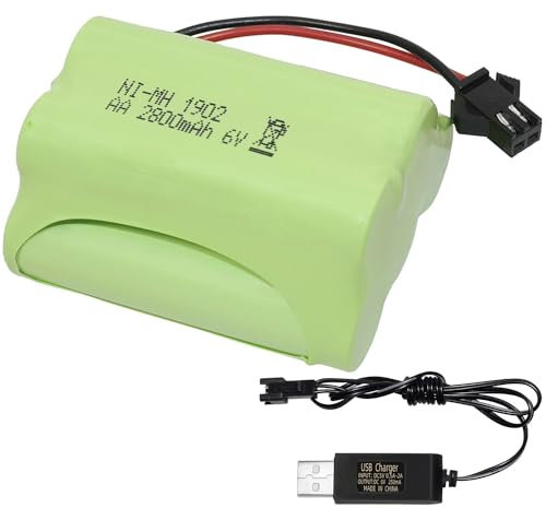 6V NiMH Battery Pack,RC Car Rechargeable Battery High Capacity 2800mAh with USB Charge Cable(SM 2P Plug)