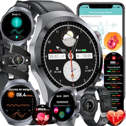 2024 ECG Reloj Inteligente Con Bluetooth Llamadas Smartwatch Con Ritmo Cardíaco, Oxígeno En Sangre, Ácido Úrico Lípidos En Sangre, Resistente Al Agua,Pulsómetro