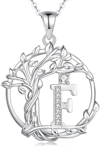 FANCIME Lebensbaum Buchstaben Kette Damen, 925 Sterling Silber F Alphabet Initialen Anhänger Halskette Schmuck Geschenke für Damen Frauen Mädchen, Kettenlänge: 40+5 cm