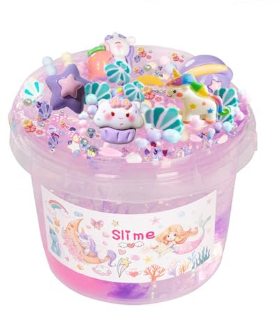 Bomboniere di compleanno per bambini Clear Dreamt Slime Unicorno, 10 oz rosa viola melma con glitter multicolore per bambini e 12 sacchetti, tema fiaba, giocattolo per il compleanno dei bambini