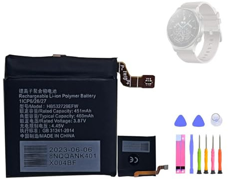 HIGHAKKU Batteria di ricambio HB532729EFW compatibile con Hua-wei Watch GT 2 Pro, GLL-AL04, Watch 3 Smartwatch Watch Fitness Bracelet with Tools
