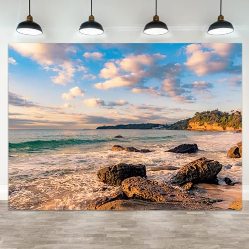 ASDCXZ 3 x 2,4 m Strandhintergrund, tropischer Sommer, Meer, Fotografie, Hintergrund, Meer, Sonnenuntergang, Wolke, Felseninsel, Reisen, Urlaub, Party, Banner, Dekorationen, Hochzeit, Partys,