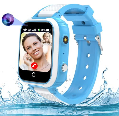Montre Connectée Enfant GPS/4G/Carte SIM/Appel Vidéo, 4G Montre GPS Enfant avec Appel Téléphone SOS Chat Familial Mode Classe Étanche Jeux Réveil, Montre Intelligente Enfants Fille Garçon Cadeau
