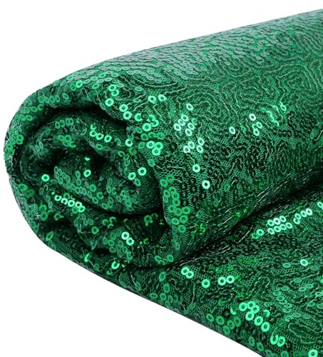 YIEMI Grüner glitze Pailletts Meterware DIY 5 Yards | Funkelnder Stoff für Weihnachten, Mode, Deko & Tischdecken