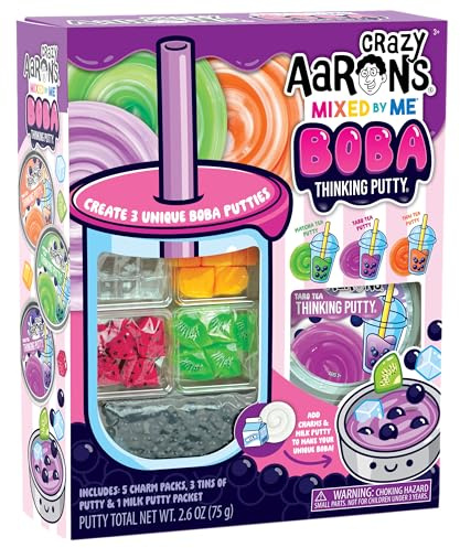 Crazy Aaron's Mixed by Me Boba Thinking Putty Kit, 3 Tea-Themed Putties, 75g Total with Charms