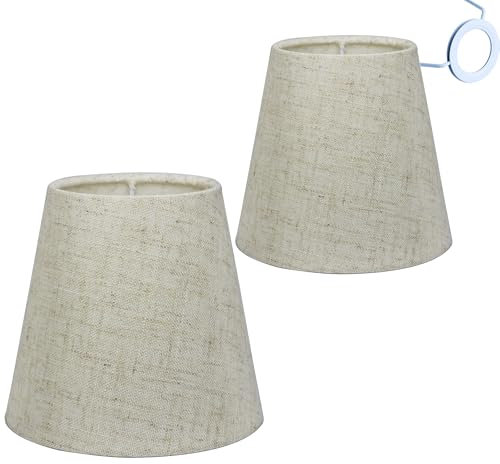 Sinta 2 Pack Lampenschirme Stoff Moderne Ersatz Lichtschirm E14/E27 Ersatzschirm Klein hängelampe für Kerze Kristall Kronleuchter Candle Light Wand Licht Tischleuchte,Linen