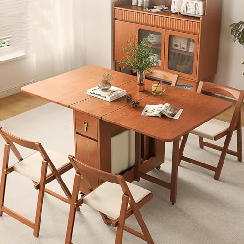 HKFGSHOP Klappbarer Esstisch, Ausziehbarer Klapptisch Mit 4 Stühlen, Massivholz Klapptisch, Platzsparend, Für Küche Esszimmer Wohnzimmer Restaurant