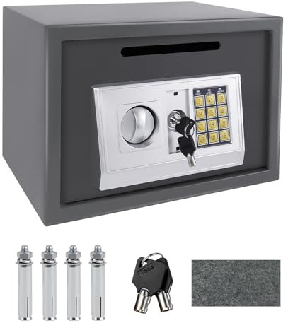 16L Electronic Digital Safe Box, Fireproof Security Box Home Office Money Cash Jewelry Steel Safety Box with 2 keys, Wall Mounted Mini Safe for Home Office Hotel, 35 x 25 x 25 cm, Grey
