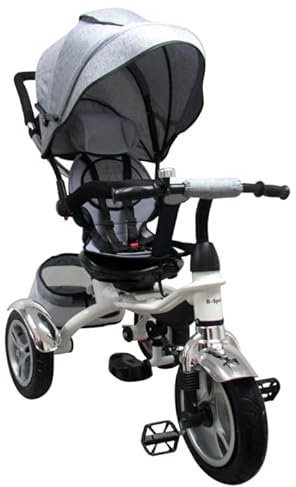 BDW Kinder-Dreirad mit 360° drehbarem Sitz, Aufblasbare Räder, faltbarem Verdeck, Elterngriff, 107 cm, 1-6 Jahre (Grau)