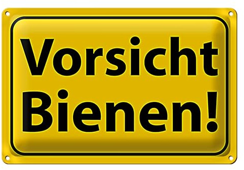 Vorsicht Bienen! | Warnschild | Metallschild | Außenbereich | 20 cm x 30 cm