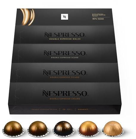 Nespresso Vertuo - Bundle 50 Caspules de café - Double Espresso, Torréfaction Moyenne, Intense - 20x Chiaro, 10x Scuro, 10x Dolce, 10x Bianco Doppio