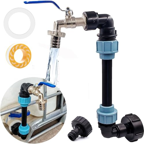 IBC Schwanenhals 3/4 Auslaufhahn, IBC Tank Schwanenhals S60x6 3/4 Zoll Wasserhahn Absperrhahn IBC Adapter, Regenfass Auslaufhahn IBC Zubehör für Regenwassertank Wasserfaß Wassertank