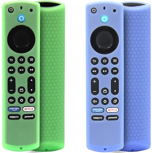 Pinowu Silikon-Schutzhülle für Fernbedienung für Fire TV Stick 4K Max (2. Generation), Insignia, Pioneer, Omni (QLED), Alexa-Sprachfernbedienung, verbessert, mit Umhängeband, Grün, Himmelblau