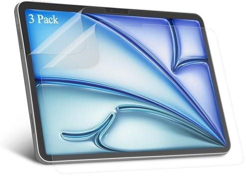 3 Stück Papier Folie Kompatibel mit iPad Air 11 Zoll M3 2025/ M2 2024, Schutzfolie mit Blendfreiem Anti-Fingerabdruck, Displayschutz Paper Screen Protector zum Schreiben Zeichnen wie auf Papier