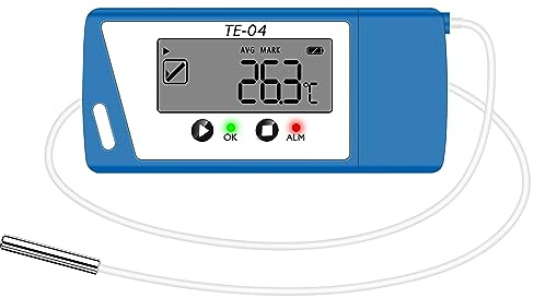 ThermElc TE-04 ET USB Datenlogger Temperatur, Großes Display, Funktion zum Anhalten und Fortsetzen der Protokollierung, Zwei Interne/Externe Sensoren, Auto PDF/CSV, für Kühlhaus- und Impfstofflagerung