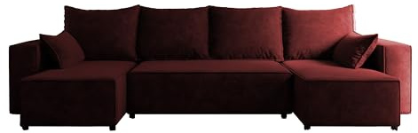 4ALL HOME Ecksofa mit Schlaffunktion Tobi U 316x145 cm - Couch - Sofa mit Bettkasten - Eckcouch - L-Form - Schlafsofa - Schlafsofa mit Bettkasten (Velo 628 Rotwein)