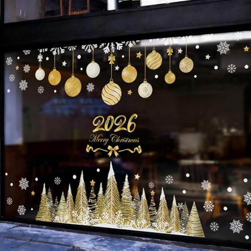 Caiery Weihnachtsbaum Fensterbilder Weihnachten für große Fenster, DIY, Schneeflocke Aufkleber aus Glas Fenster Schaufenster Weihnachten Dekoration, Fantastische statische Aufkleber PVC