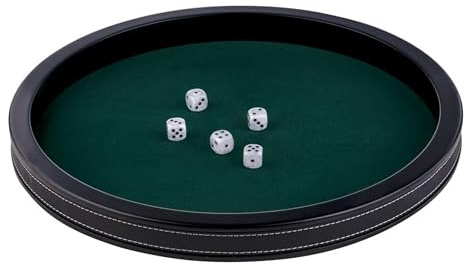 Engelhart-300802 – Poker Tisch Einsatz Rund 39,8 cm Deluxe – Schwarzes Kunstleder – Grünes Filz Inlay – Hohe Ränder – 5 Würfel Inklusive – Würfelspiel Zubehör