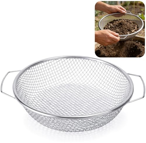 GIONAR Setaccio da giardino in metallo, 30 cm, setaccio a rete | Setaccio a rete per giardinaggio con manico per terra, pietre, sabbia, rocce, terriccio, compost