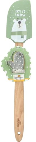 Birkmann, weihnachtlicher Teigschaber mit Bär-Motiv, mit Ausstechform Handschuh, Silikon, 32 cm, mit Holzgriff,