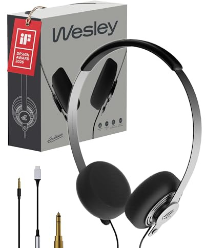Gadhouse Wesley Retro Headphones Wired with USB-C & 3.5mm Connectivity | Walkman Style Corded with 40mm Drivers, Inline Mic Controls & Lightweight 105g Design for Music & Calls