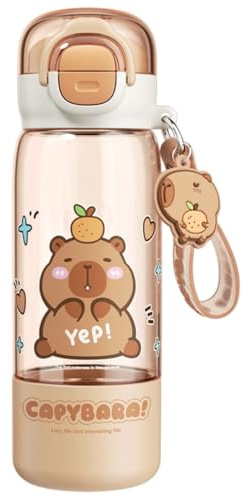 CLIUNT Capybara Botella de agua, bonita botella de agua con tapa y llavero, botella de agua Kpop, botellas de agua para niñas, taza Capybara con popote de silicona y boquilla, portátil, resistente al