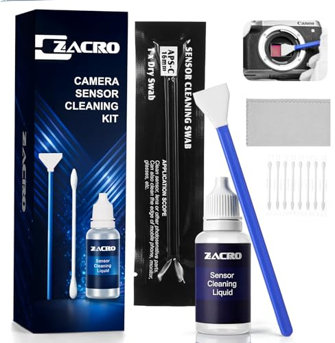 Zacro Camera Cleaning Kit 16mm APS-C Frame Sensor Cleaning Swab 8-Pack + 20ml Sensor Cleaner for DSLR SLR Digital Camera CMOS Sensor Cleaning, Compatible with Nikon, Sony, Canon