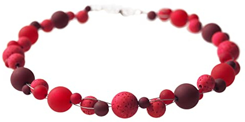 Polariskette rot dunkelrot mit Polarisperlen in Lavaoptik Kette Collier bordeaux