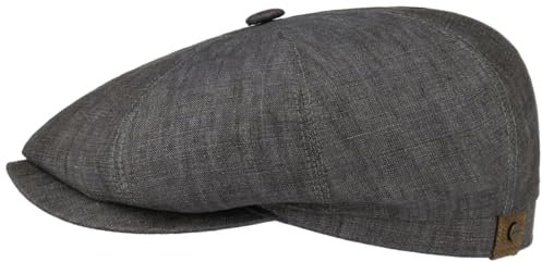 Stetson Hatteras Flat Cap Leinen Damen Herren Baumwollfutter UV 40+ Schirmmütze Frühjahr Sommer grau 56 cm