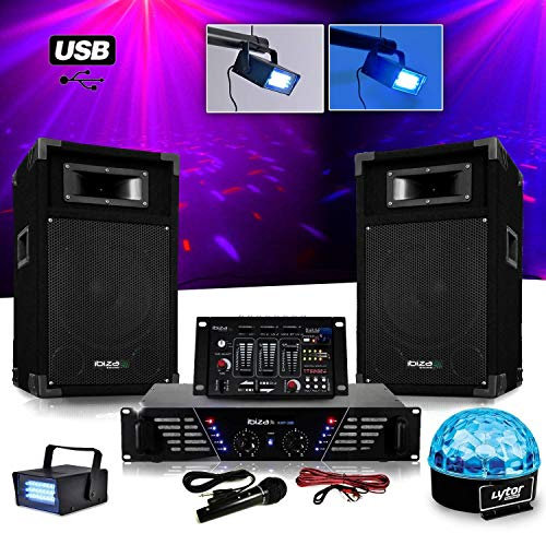 Ibiza Pack Sono DJ complet ampli 500W + enceintes + table de mixage + LIGHT SIXMAGIC LED RVB + LEDSTROBE