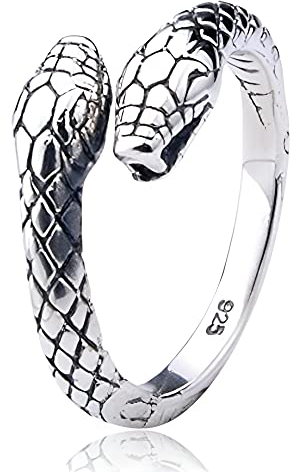 Doppelköpfiger Schlangen Ring aus 925 Sterlingsilber für Frauen Damen Herren Männer Unisex by Serebra Jewerly