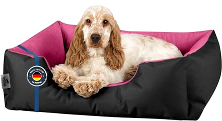 BedDog Hundebett LUPI, Hundekissen mit Abziehbaren Waschbaren Bezug, Hundekorb, Hundesofa, für Kleine Hunde, S, schwarz-pink