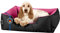 BedDog Hundebett LUPI, Hundekissen mit Abziehbaren Waschbaren Bezug, Hundekorb, Hundesofa, für Kleine Hunde, S, schwarz-pink