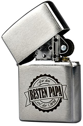 Zippo mit Gravur Bester Papa der Welt auf Chrome Brushed Benzinfeuerzeug - Geschenk - Vater - Vatertag