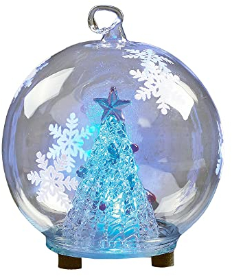 Hellum LED Glaskugel mit Tannenbaum Figur, Weihnachtsbaum mit Farbwechsel, Deko bunt beleuchtet, Batterie (3X LR44 inkl) Weihnachten Baumschmuck Weihnachts-Dekoration Christbaum-Beleuchtung 522273
