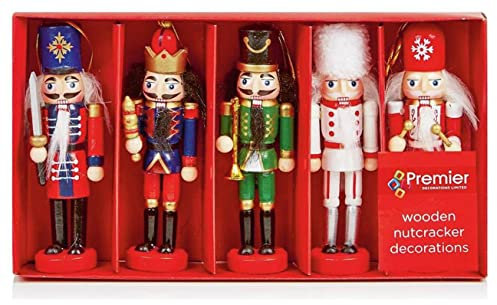 Premier 5 Wooden Nutcracker Christmas Figurines, Red and White, 5 Count